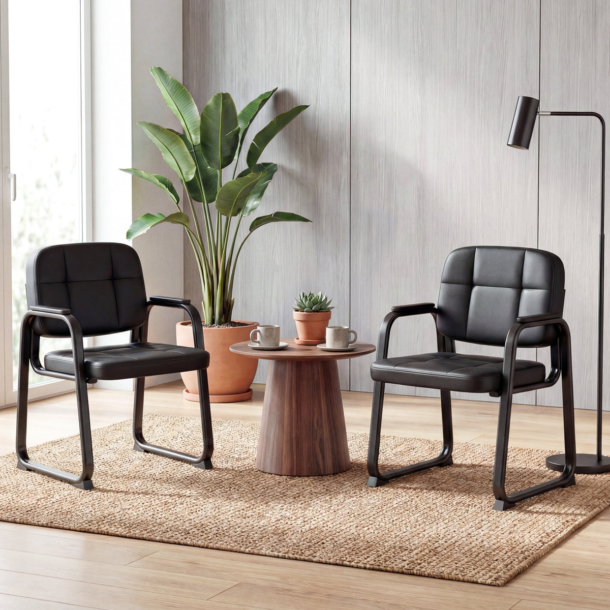 Reception Chairs Set of 2 Leather Office Guest Seating
