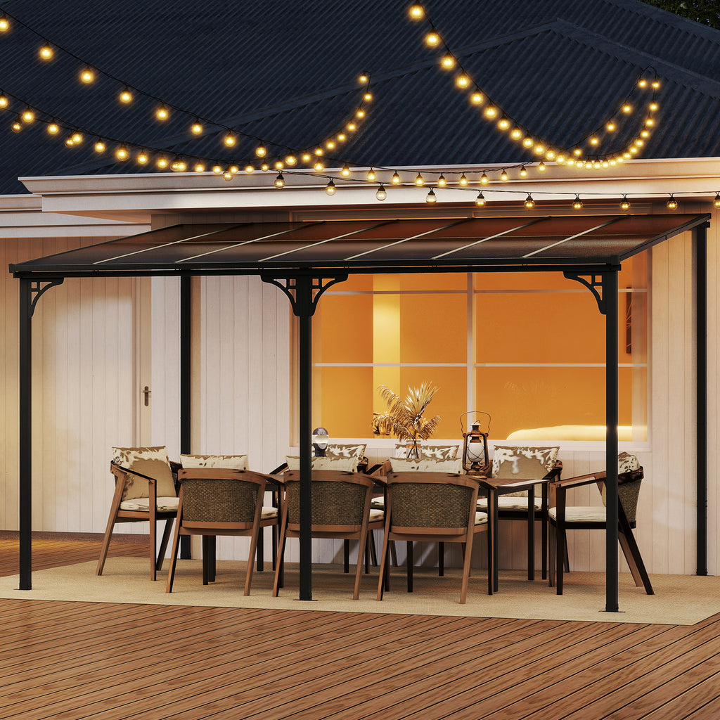 Wall-Mounted Patio Gazebo Large Outdoor Hardtop Pergola with Sloped