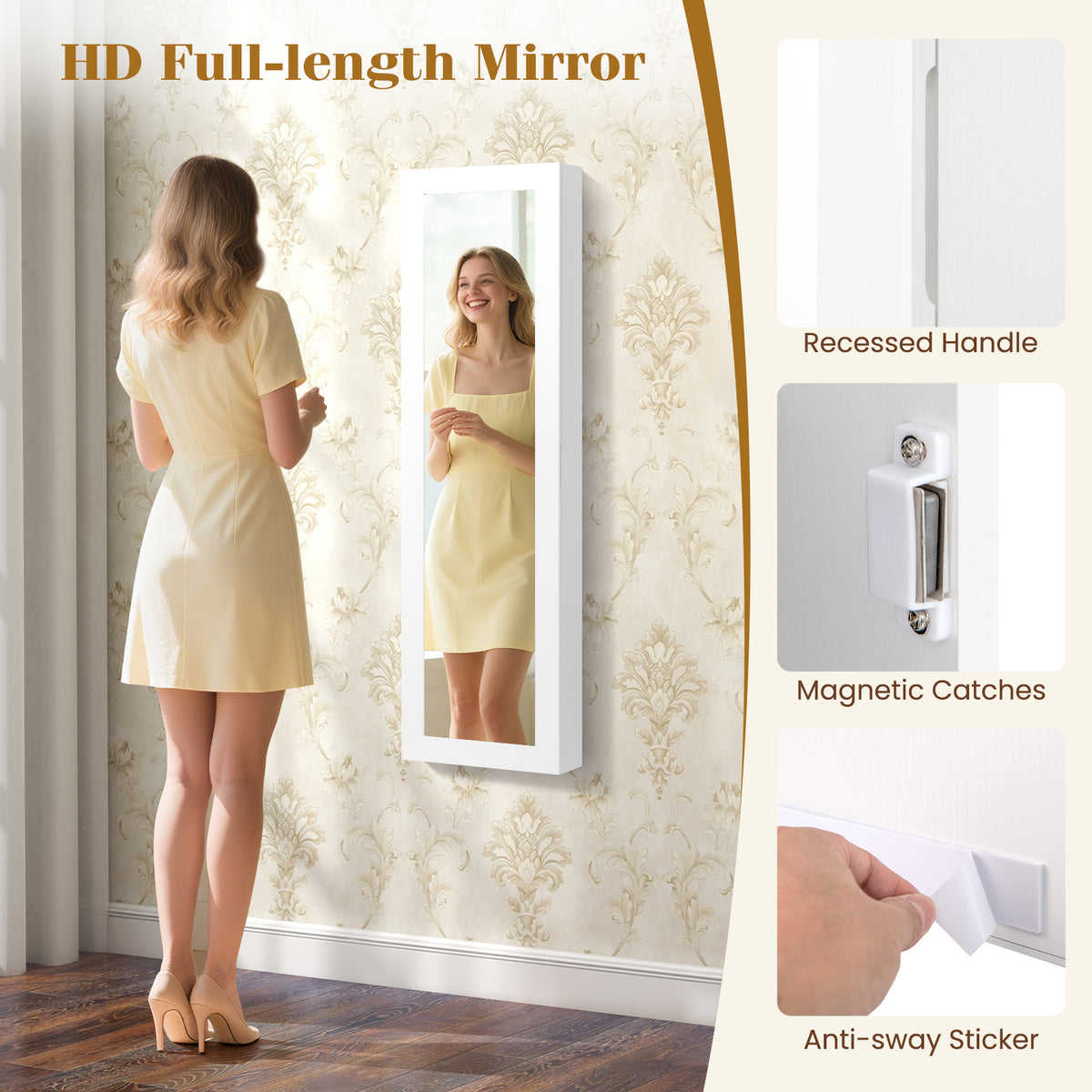 Mirrored Jewelry Cabinet with LED Light - Style 1