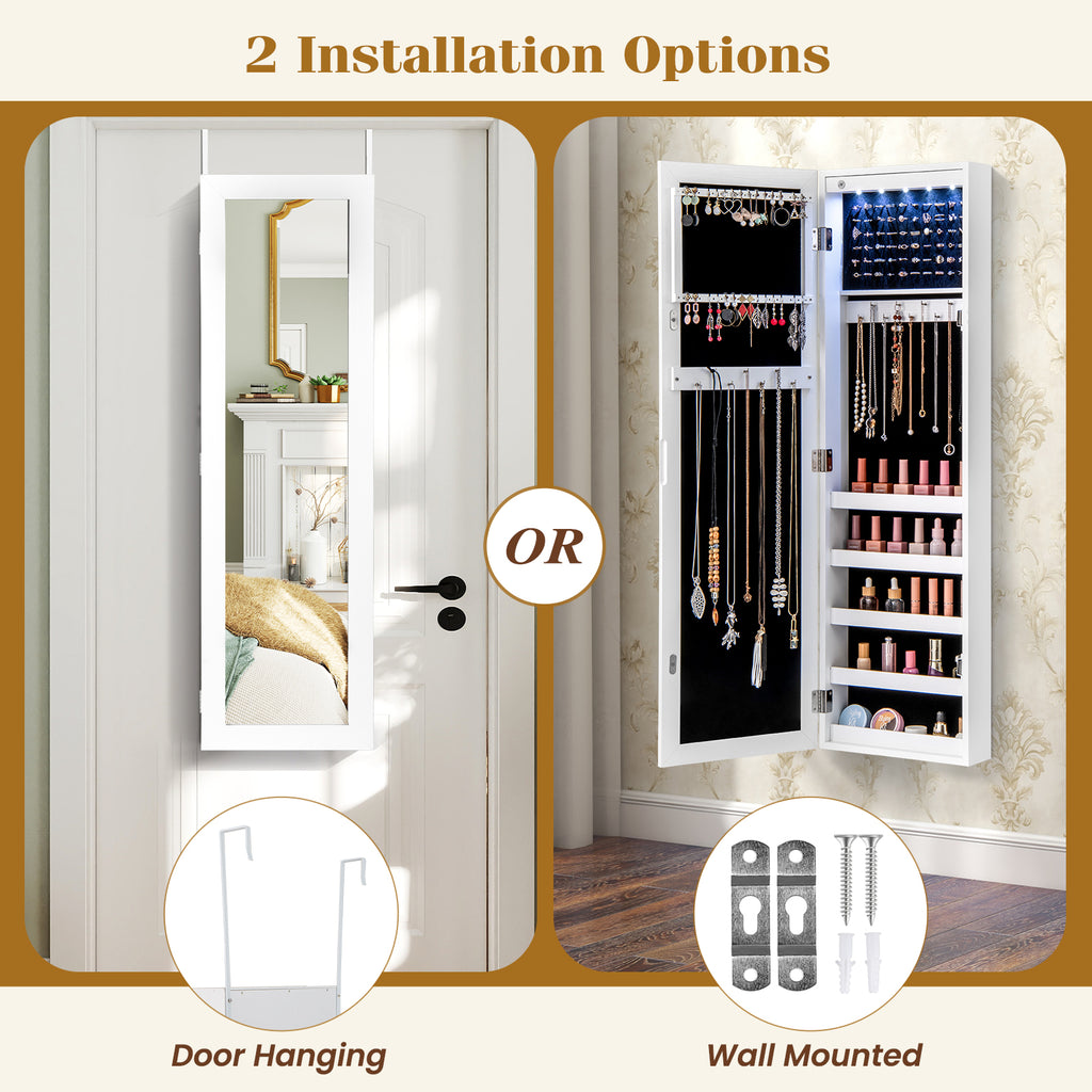 Mirrored Jewelry Cabinet with LED Light - Style 1
