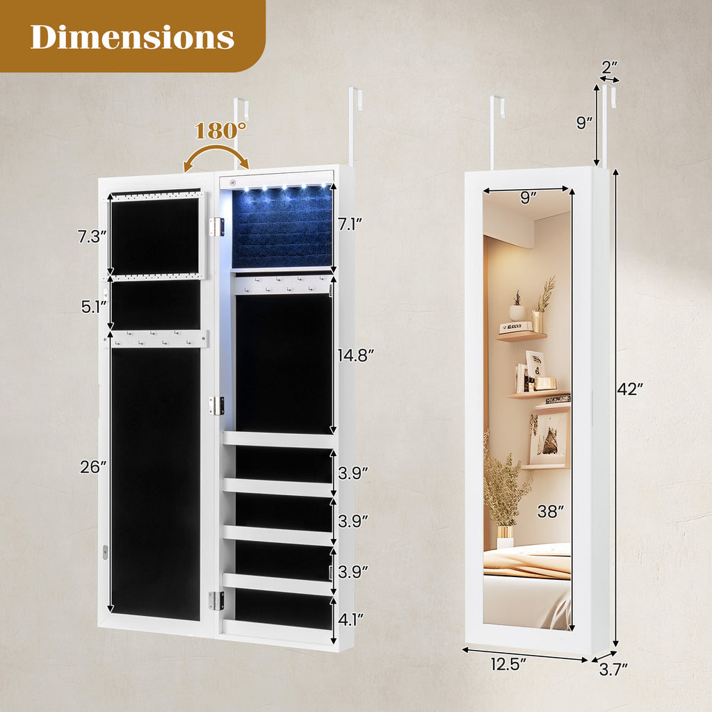 Mirrored Jewelry Cabinet with LED Light - Style 1