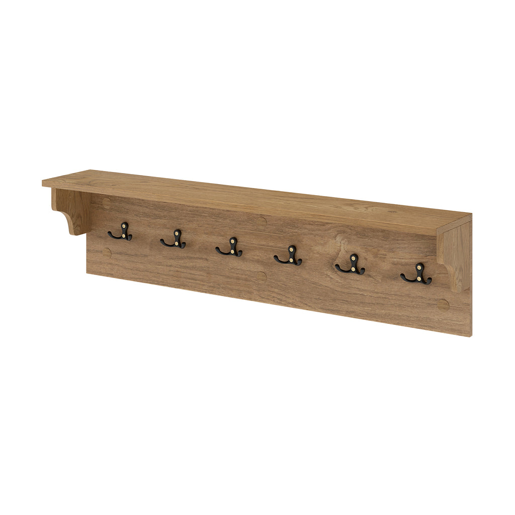 31.5" Wooden Coat Rack with Shelf & 6 Hooks – Natural