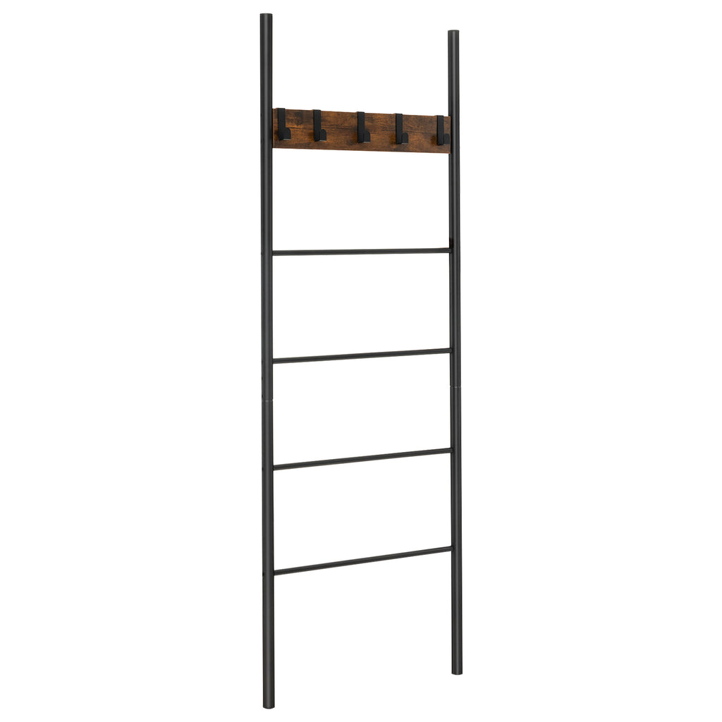 5-Tier Blanket Ladder with Hooks - Wall Storage Organizer