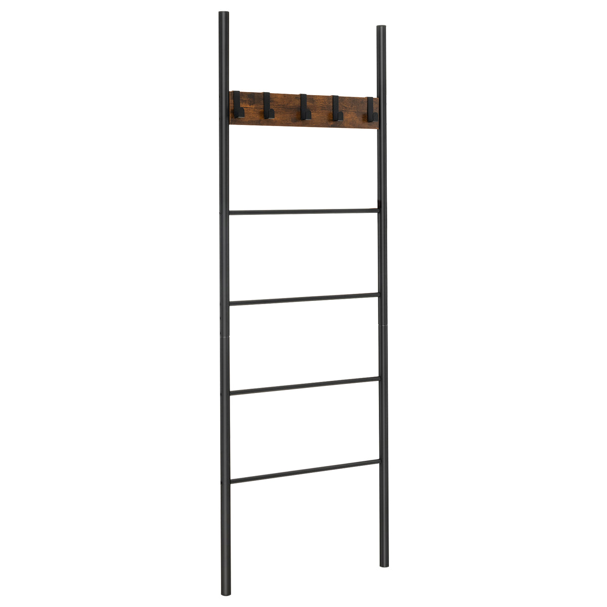 5-Tier Blanket Ladder with Hooks - Wall Storage Organizer
