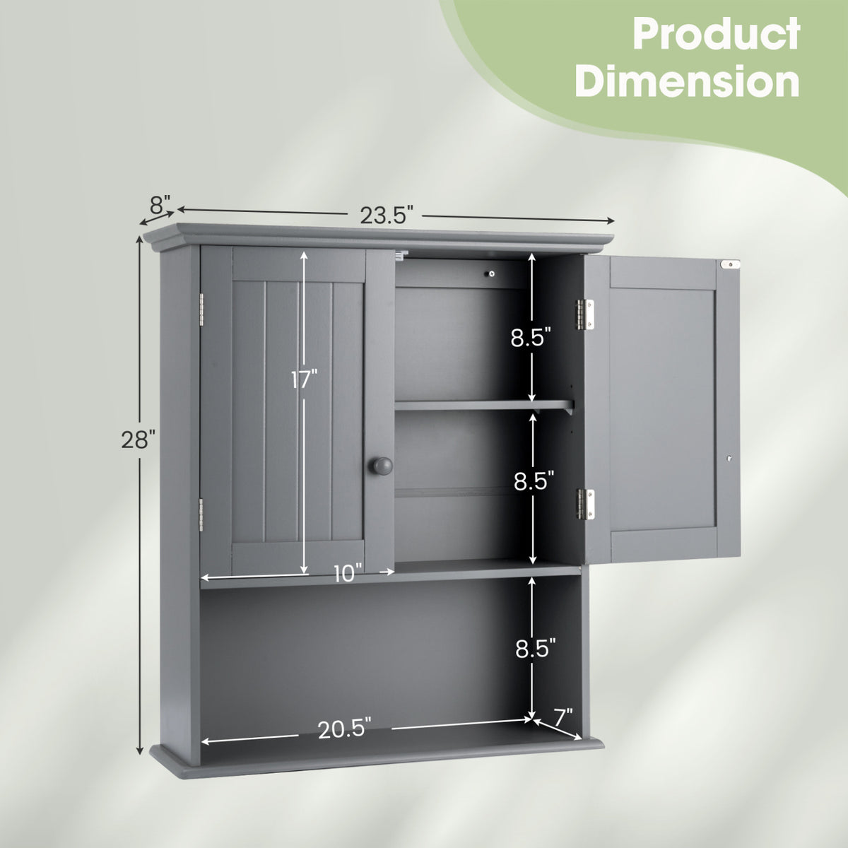 2-Door Wall Mount Bathroom Storage Cabinet with Open Shelf