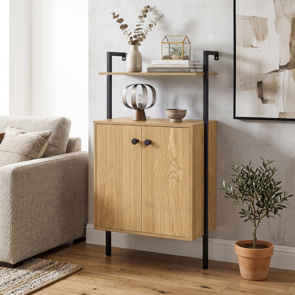 2-Door Wall Mount Bookshelf with Storage Cabinet - Rustic Brown