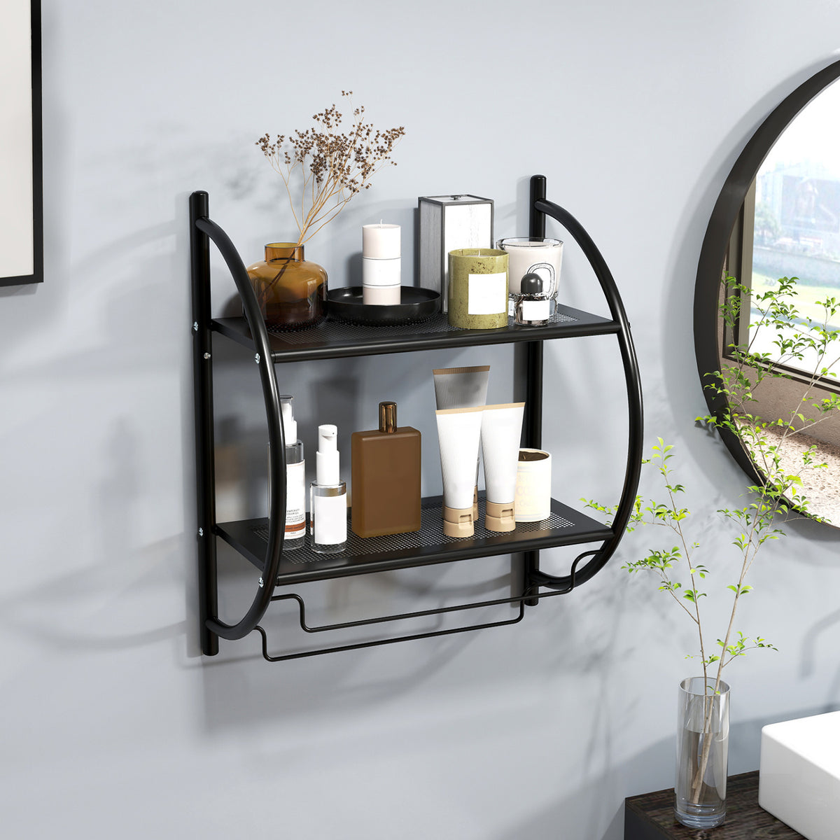 Wall Mounted 2-Tier Bathroom Towel Rack with 2 Bars