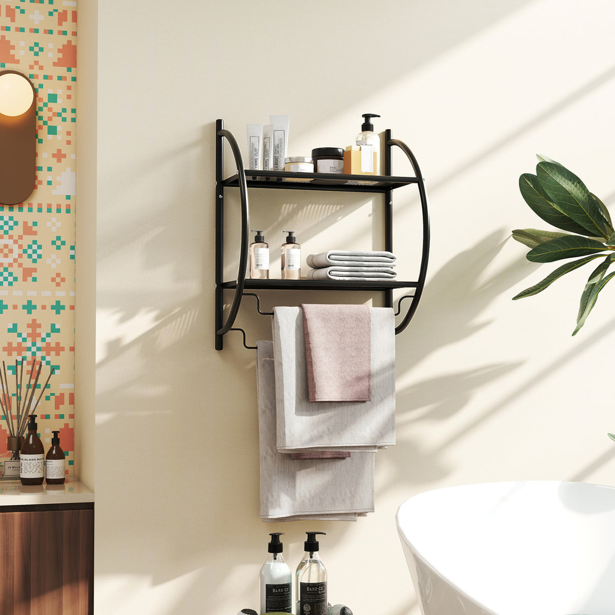 Wall Mounted 2-Tier Bathroom Towel Rack with 2 Bars