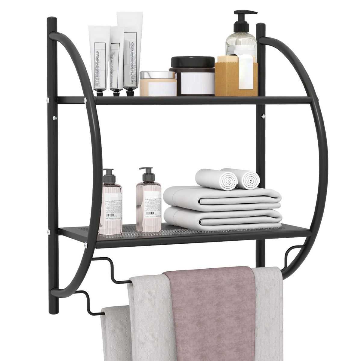 Wall Mounted 2-Tier Bathroom Towel Rack with 2 Bars
