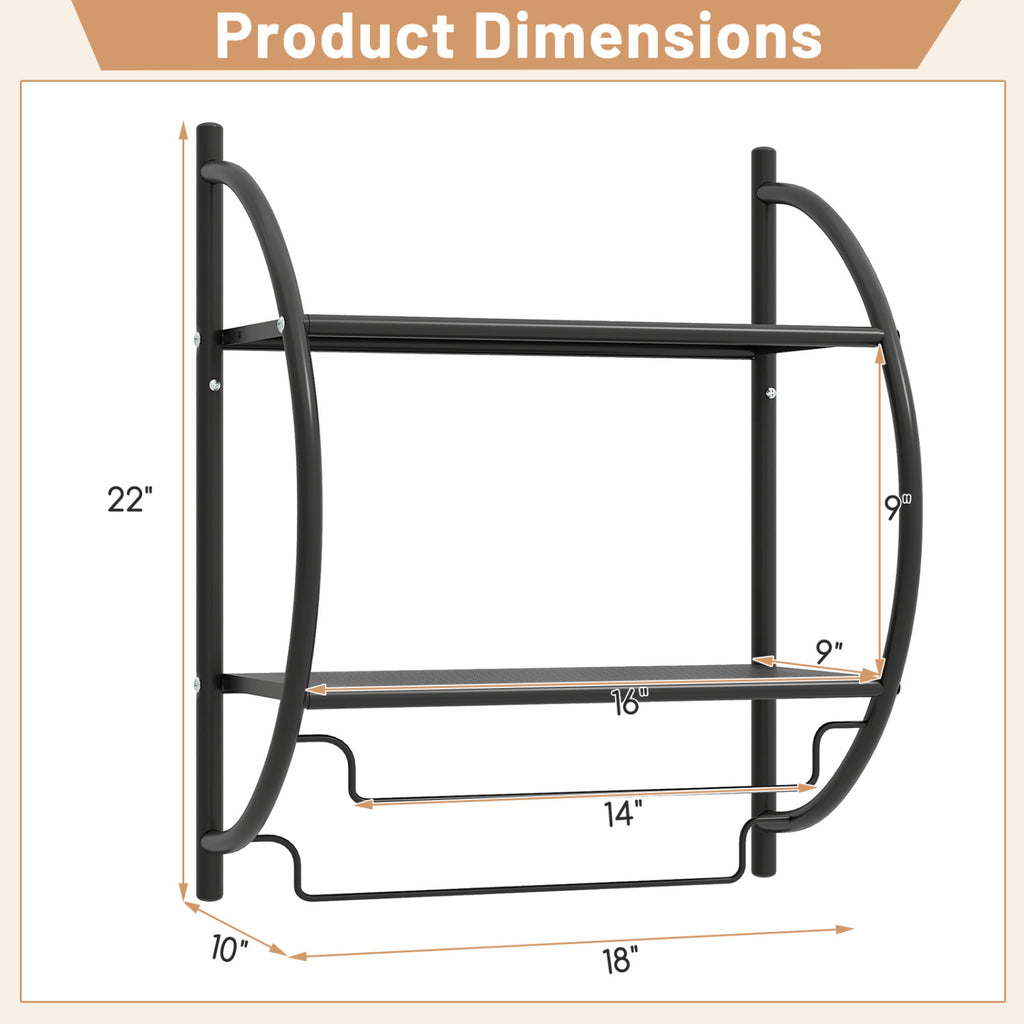 Wall Mounted 2-Tier Bathroom Towel Rack with 2 Bars