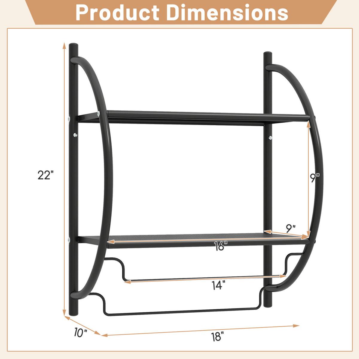 Wall Mounted 2-Tier Bathroom Towel Rack with 2 Bars