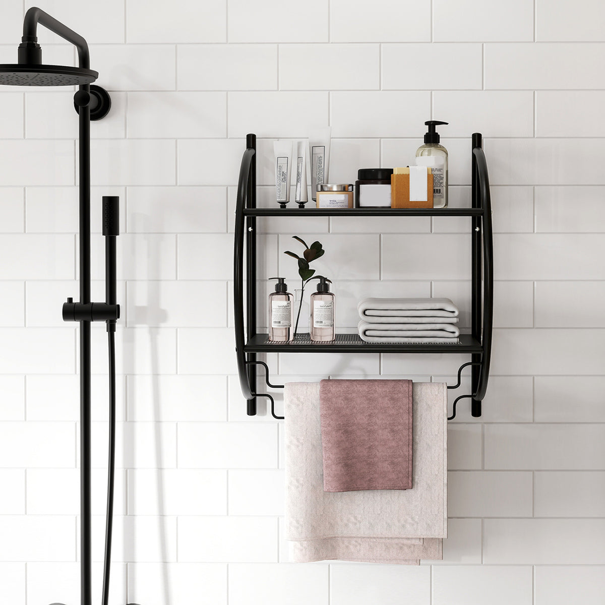 Wall Mounted 2-Tier Bathroom Towel Rack with 2 Bars