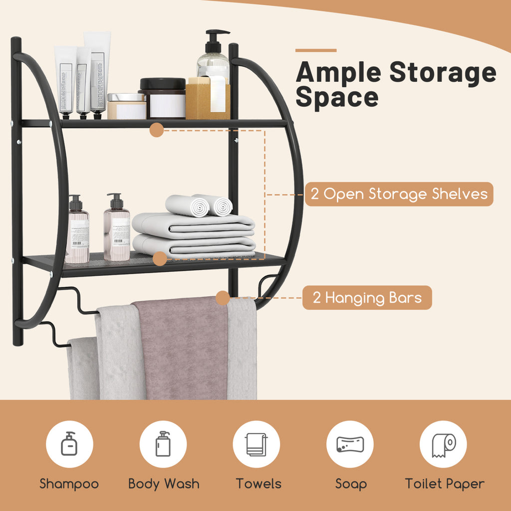 Wall Mounted 2-Tier Bathroom Towel Rack with 2 Bars