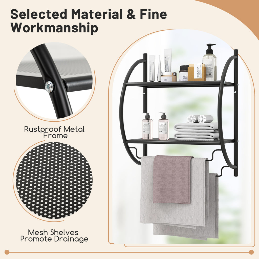 Wall Mounted 2-Tier Bathroom Towel Rack with 2 Bars