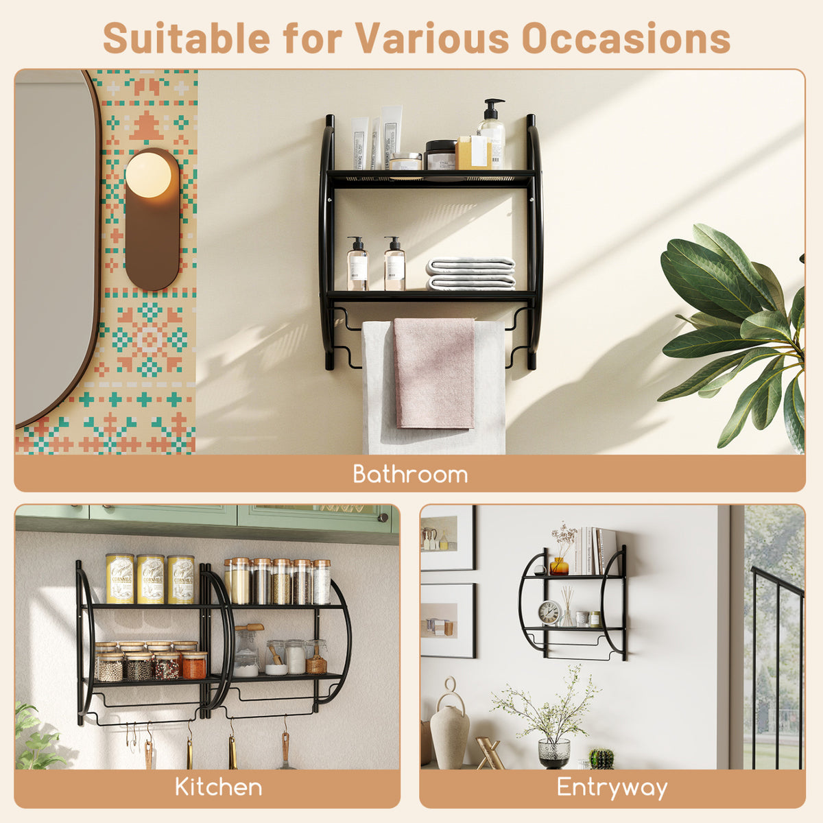 Wall Mounted 2-Tier Bathroom Towel Rack with 2 Bars