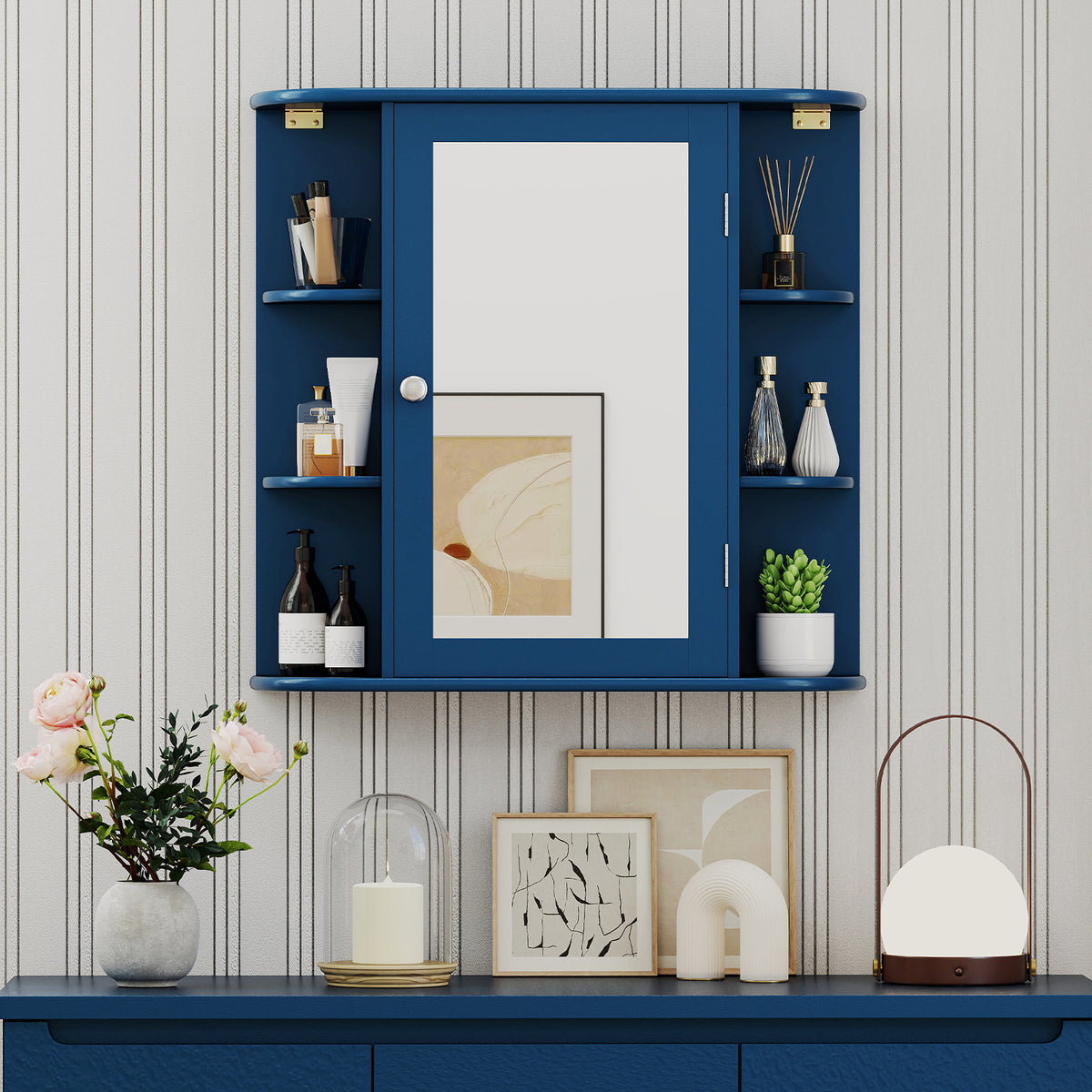 Wall-Mounted Bathroom Mirror Cabinet with Storage Shelves