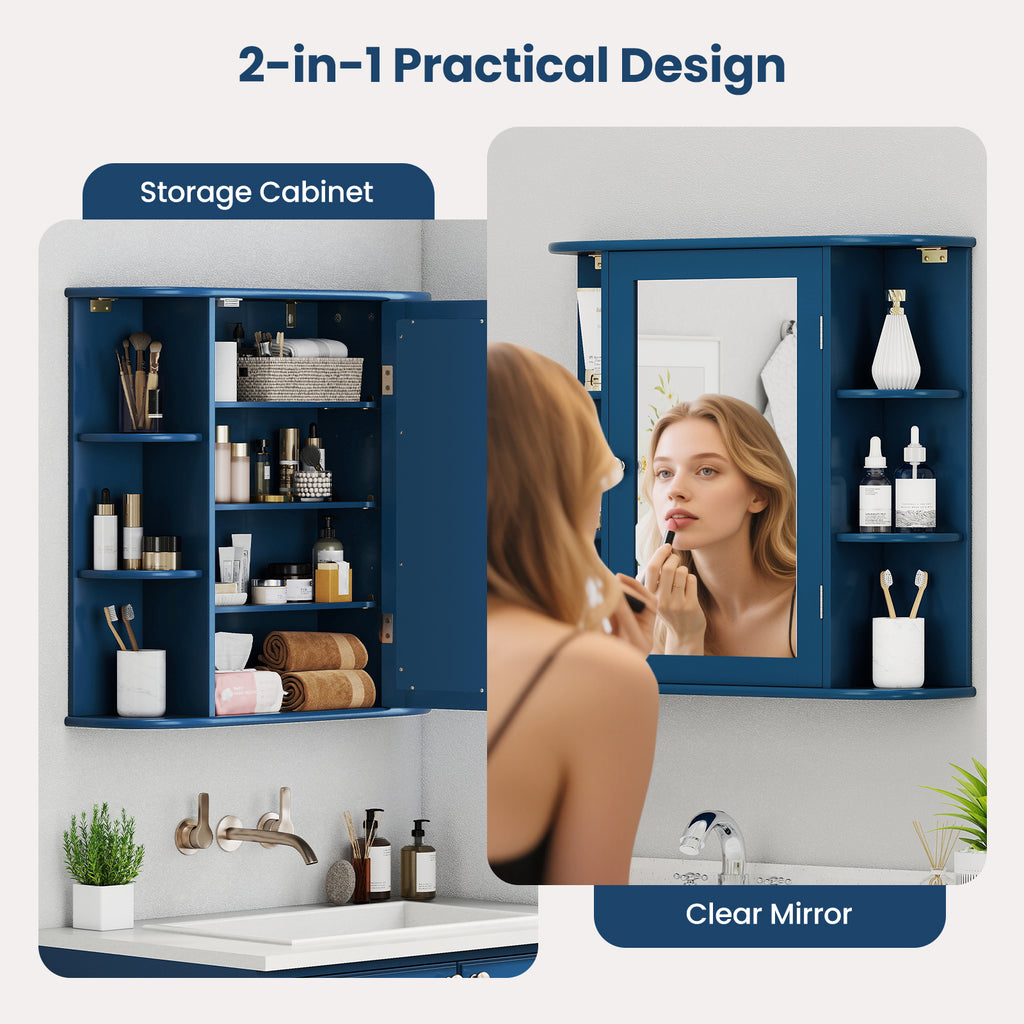 Wall-Mounted Bathroom Mirror Cabinet with Storage Shelves