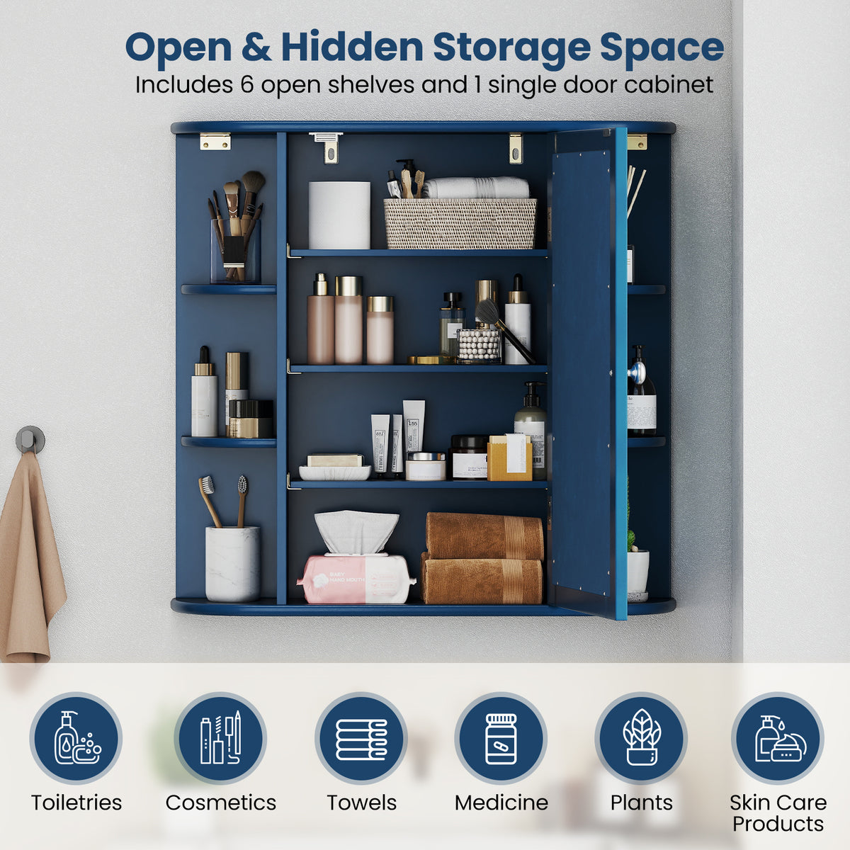 Wall-Mounted Bathroom Mirror Cabinet with Storage Shelves
