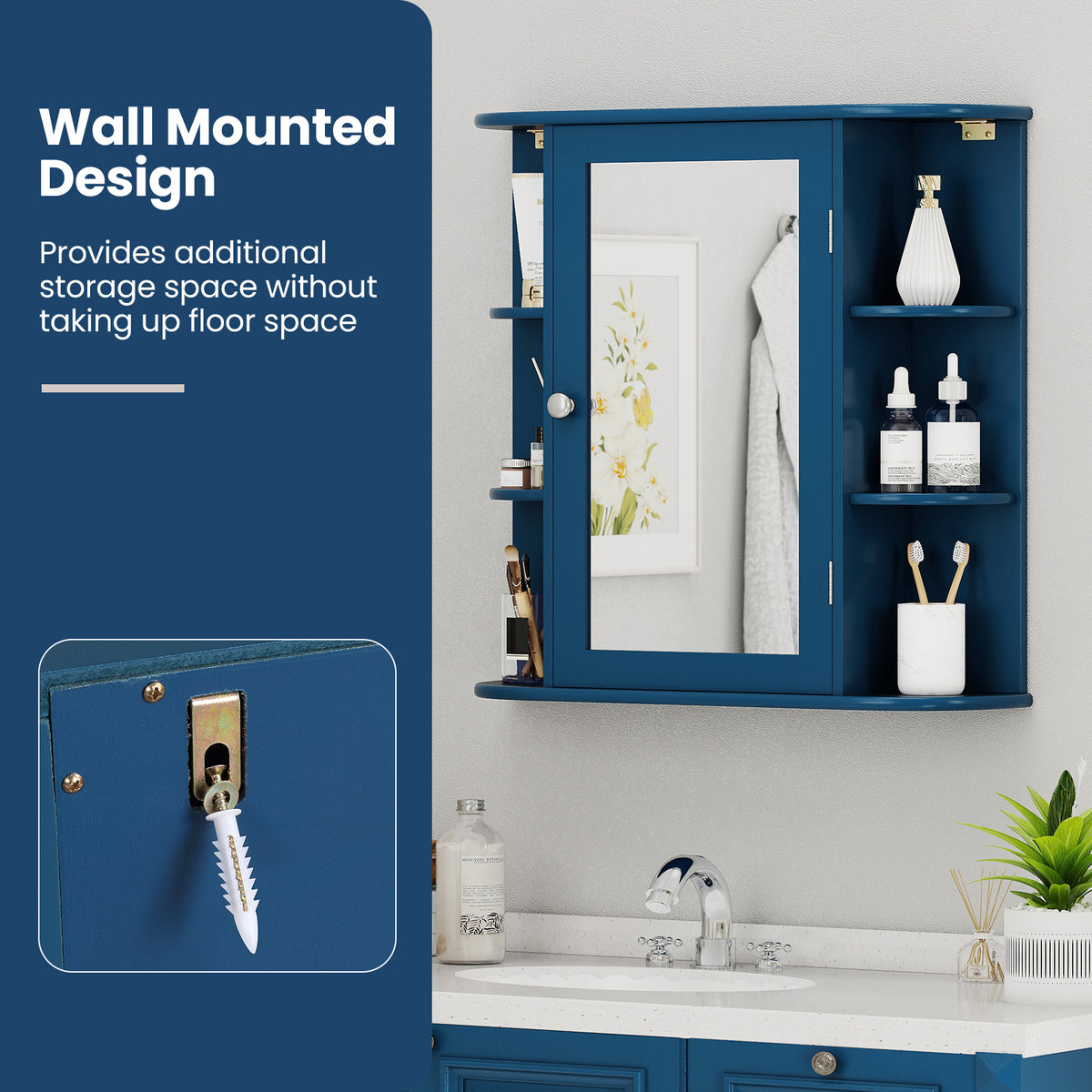 Wall-Mounted Bathroom Mirror Cabinet with Storage Shelves