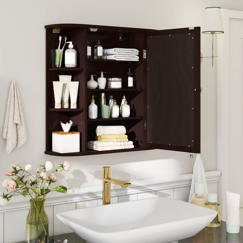 Wall-Mounted Bathroom Mirror Cabinet with Storage - Brown