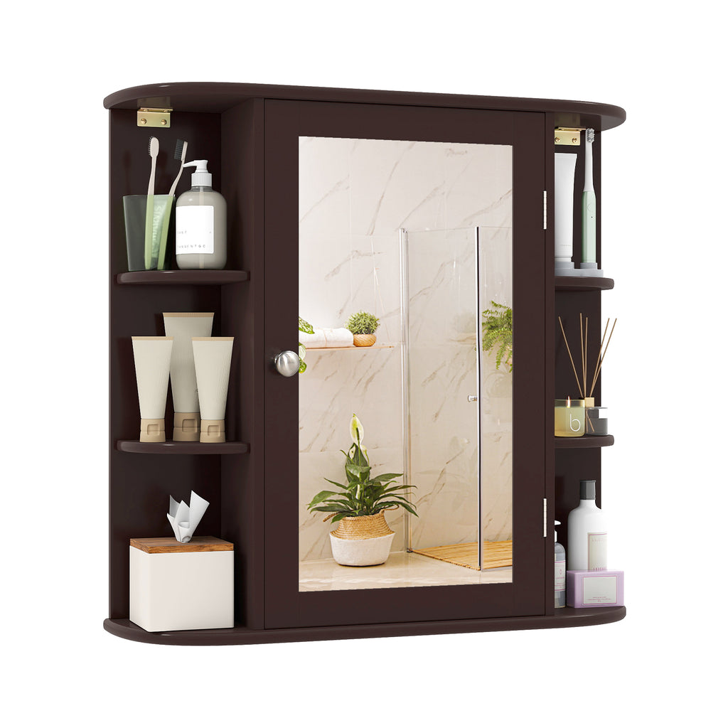 Wall-Mounted Bathroom Mirror Cabinet with Storage - Brown