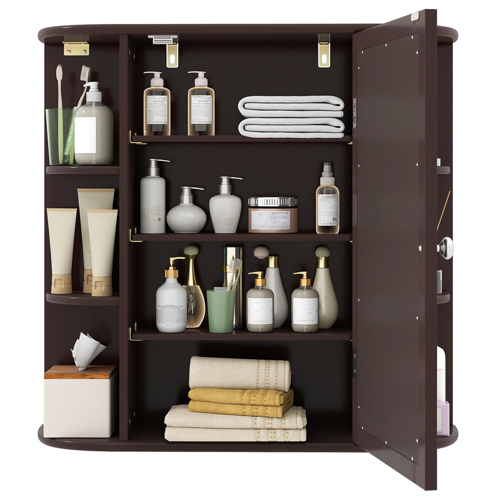 Wall-Mounted Bathroom Mirror Cabinet with Storage - Brown