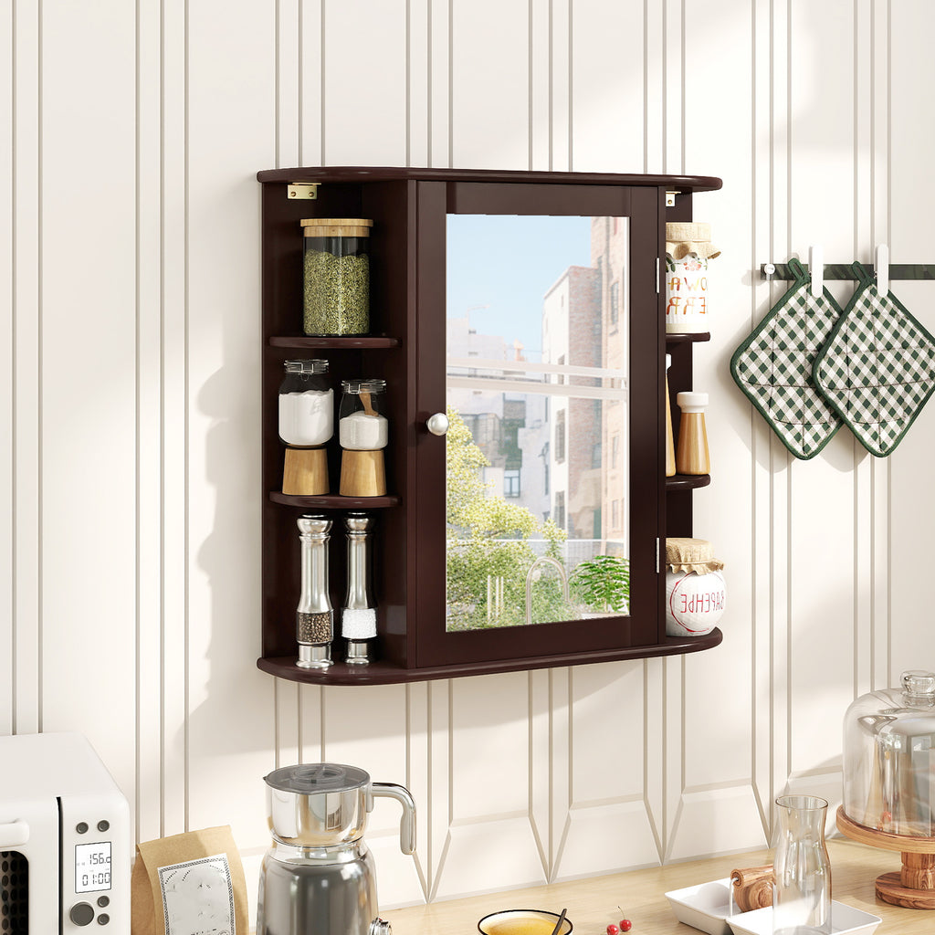 Wall-Mounted Bathroom Mirror Cabinet with Storage - Brown