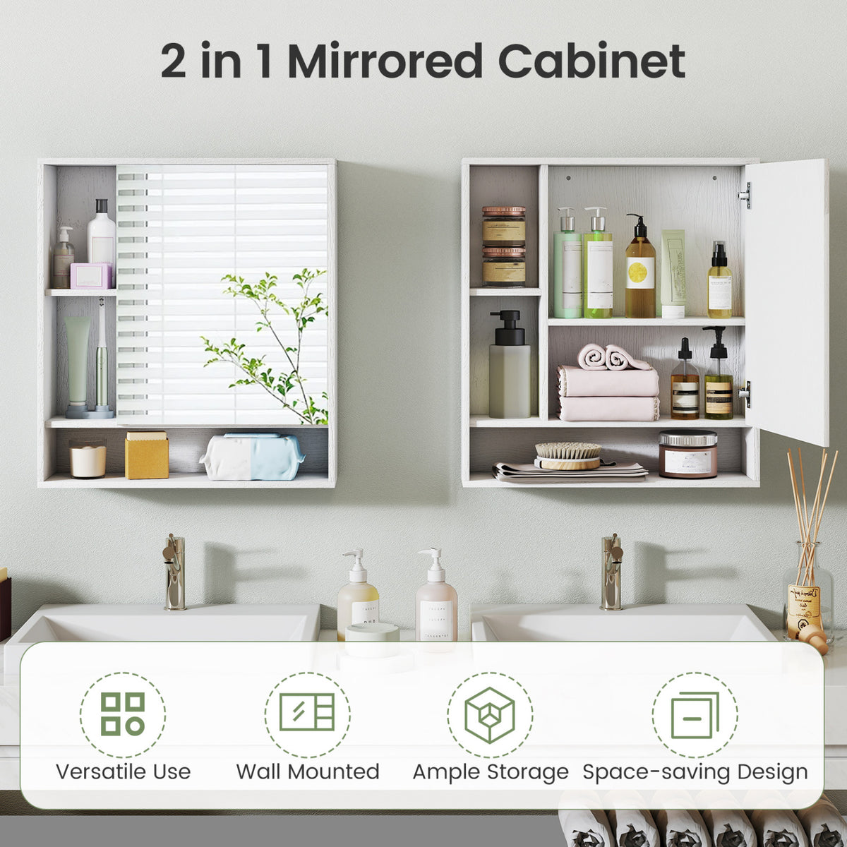 Wall Mounted Bathroom Cabinet with Mirror Single Door