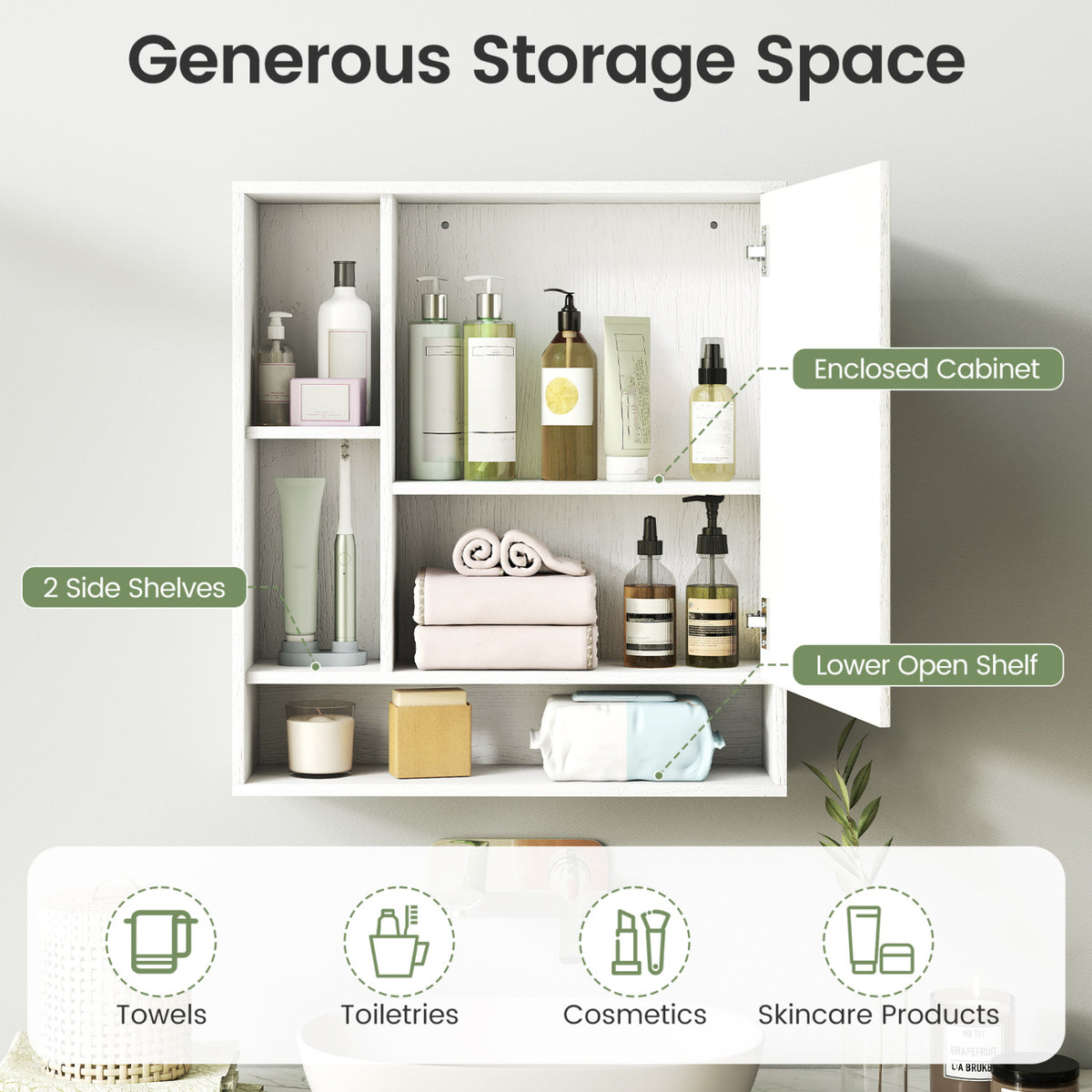 Wall Mounted Bathroom Cabinet with Mirror Single Door