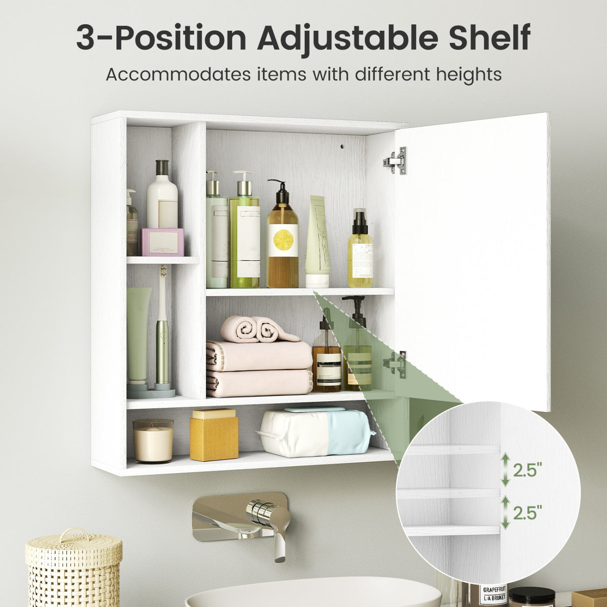 Wall Mounted Bathroom Cabinet with Mirror Single Door