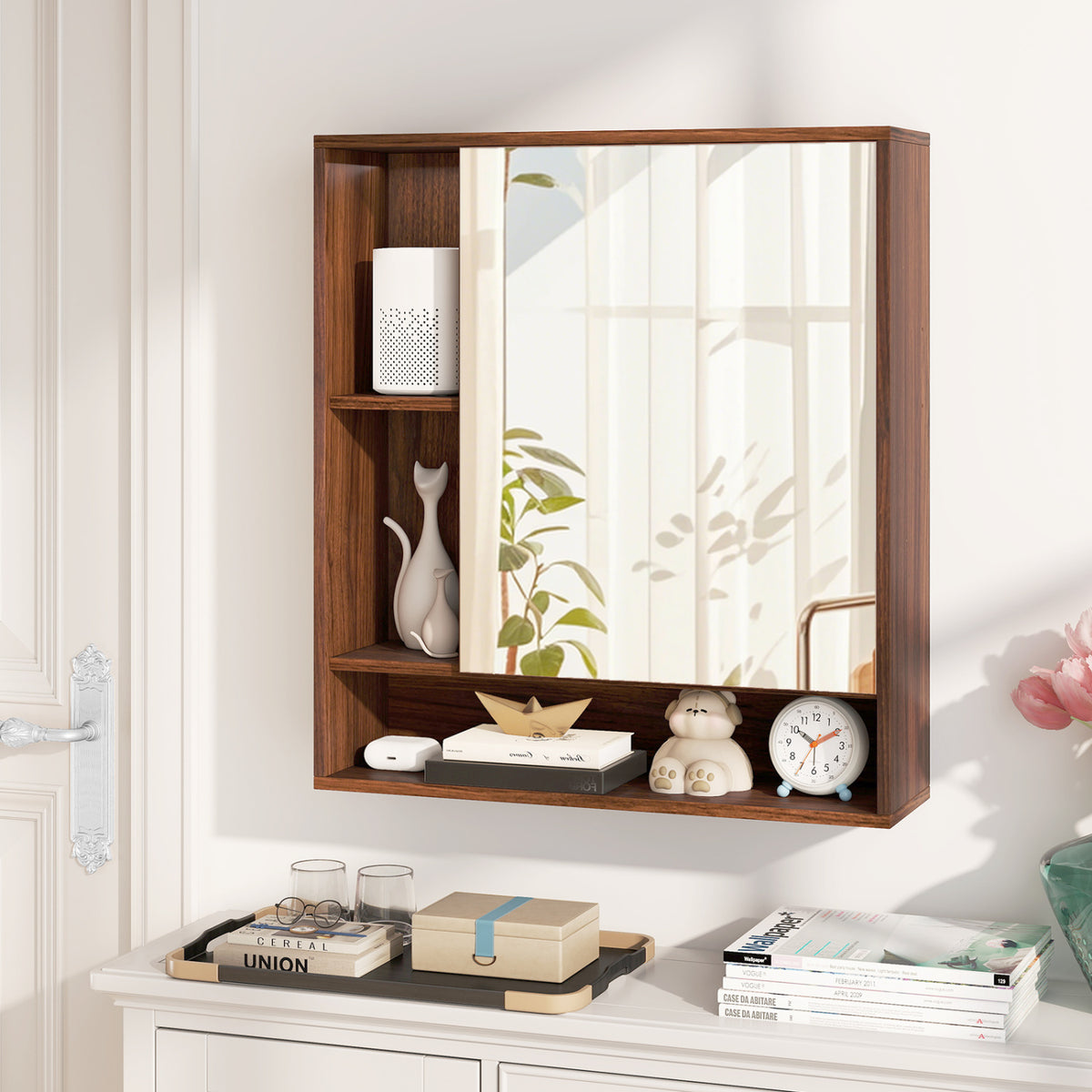 24" Wall-Mounted Bathroom Cabinet with Mirror - Walnut