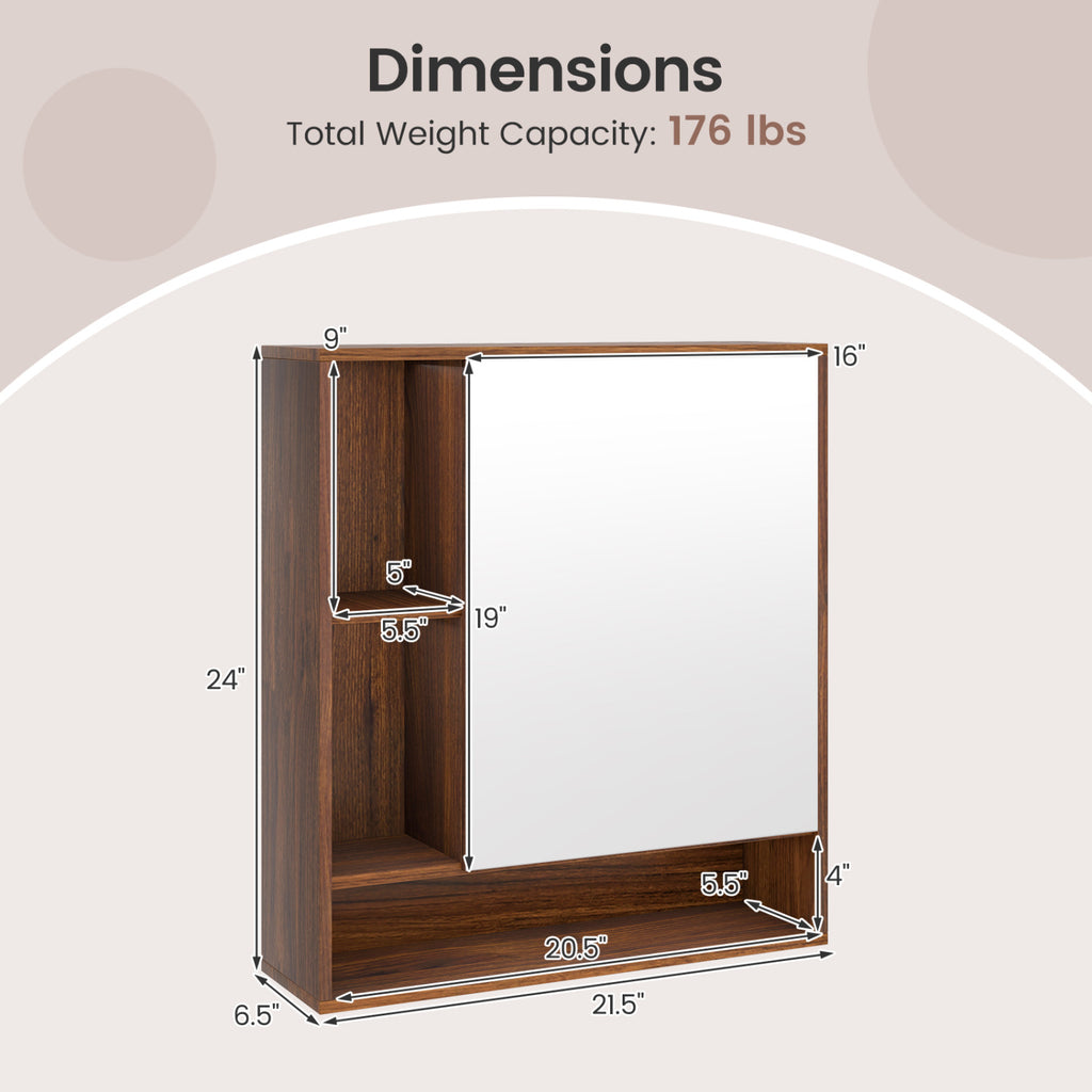 24" Wall-Mounted Bathroom Cabinet with Mirror - Walnut