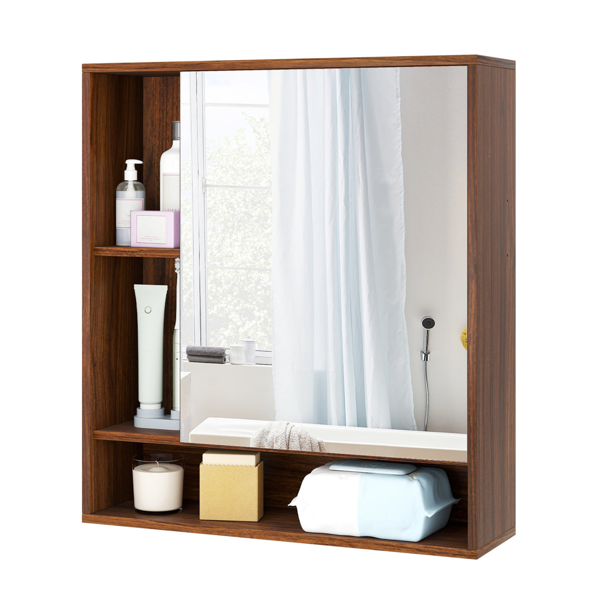 24" Wall-Mounted Bathroom Cabinet with Mirror - Walnut