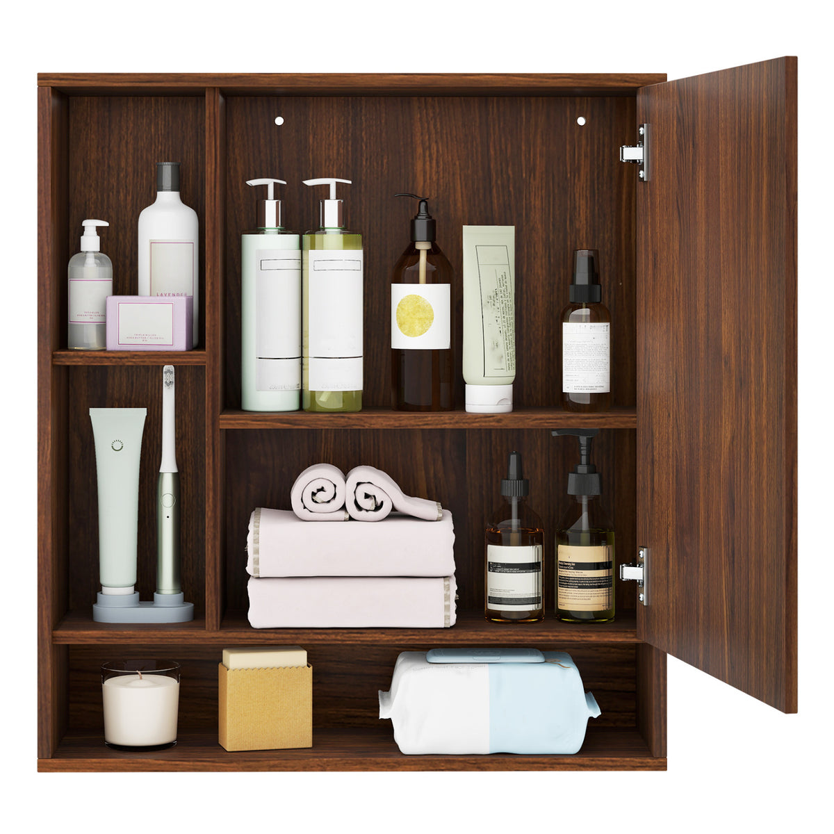 24" Wall-Mounted Bathroom Cabinet with Mirror - Walnut