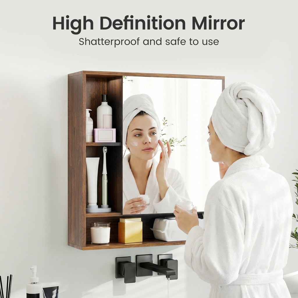 24" Wall-Mounted Bathroom Cabinet with Mirror - Walnut