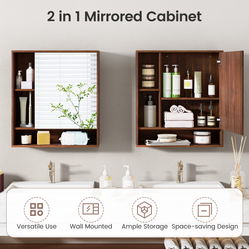 24" Wall-Mounted Bathroom Cabinet with Mirror - Walnut