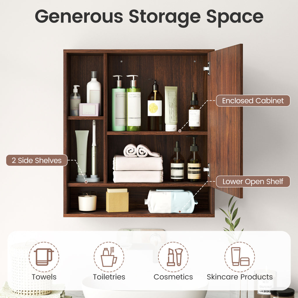 24" Wall-Mounted Bathroom Cabinet with Mirror - Walnut