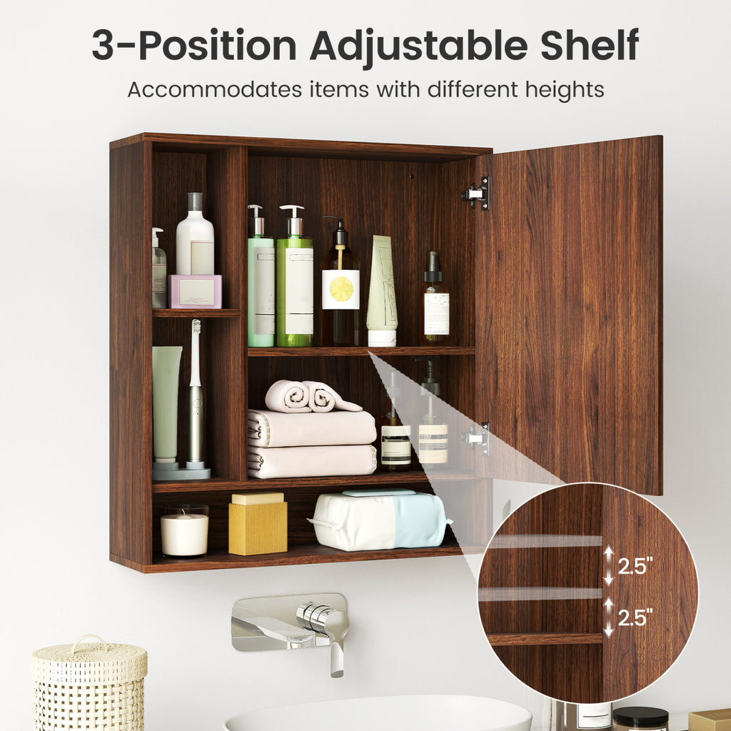 24" Wall-Mounted Bathroom Cabinet with Mirror - Walnut