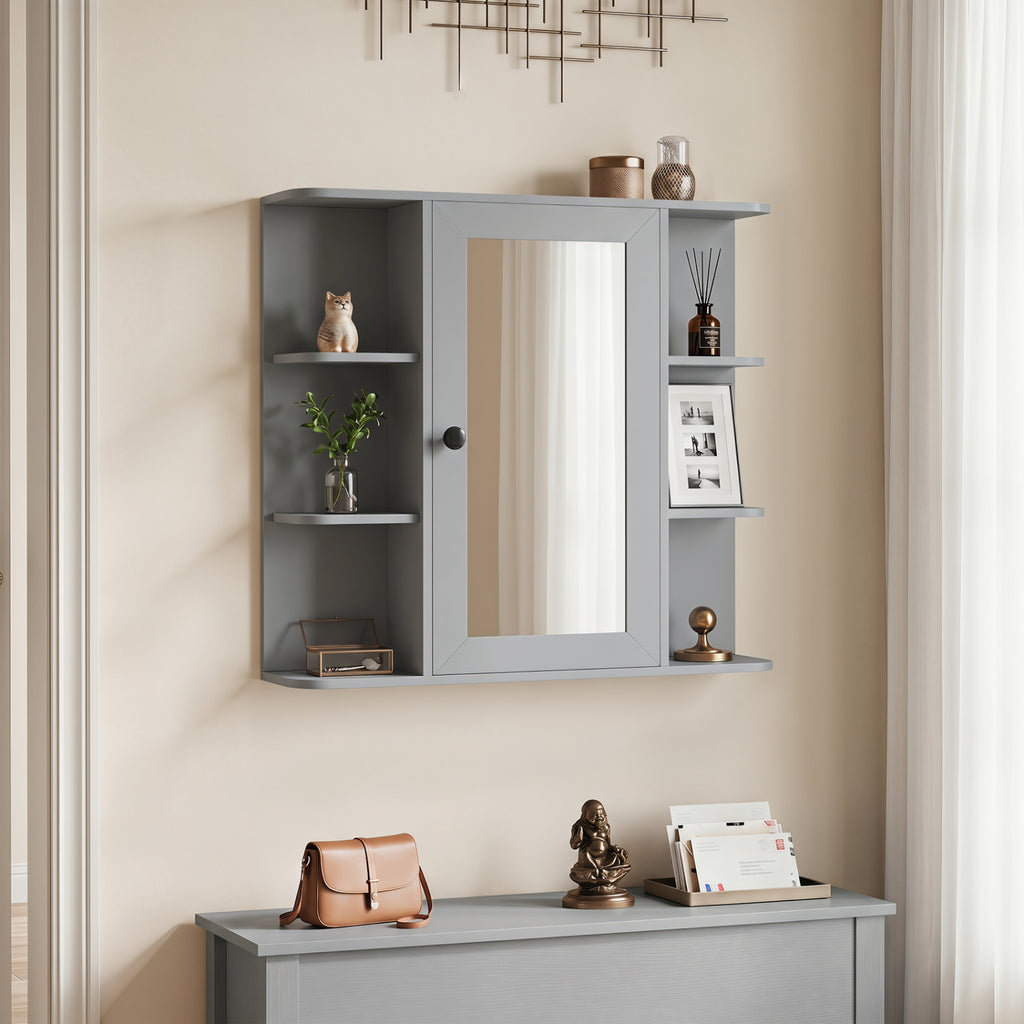 Wall-Mounted Bathroom Medicine Cabinet with Mirror and Shelves, Gray