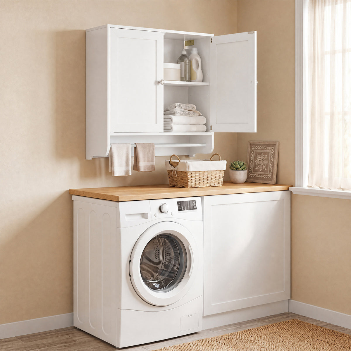 Wall Mounted Bathroom Storage Medicine Cabinet with Towel Bar