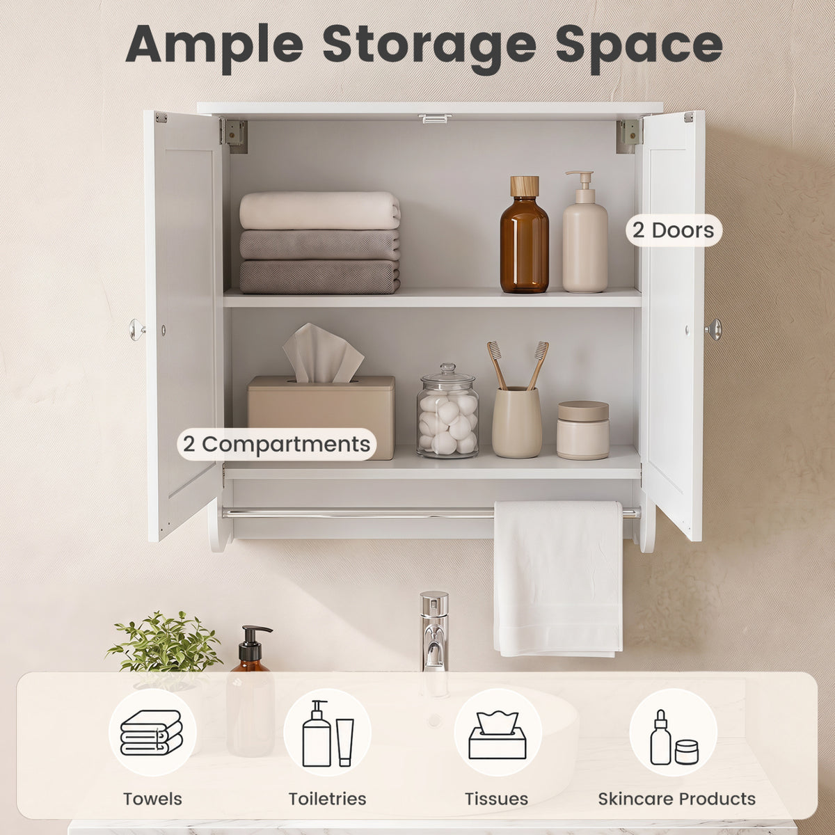 Wall Mounted Bathroom Storage Medicine Cabinet with Towel Bar
