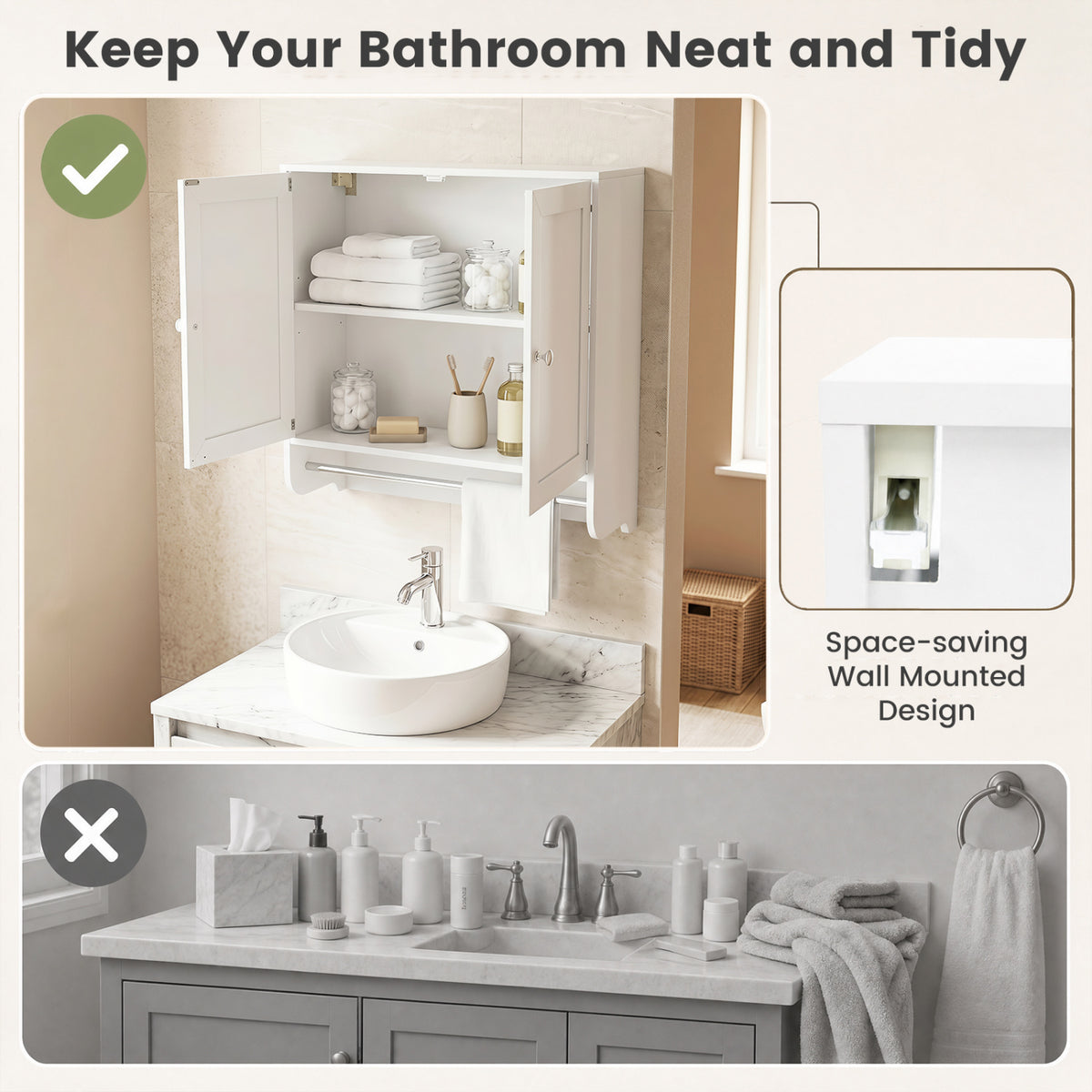 Wall Mounted Bathroom Storage Medicine Cabinet with Towel Bar