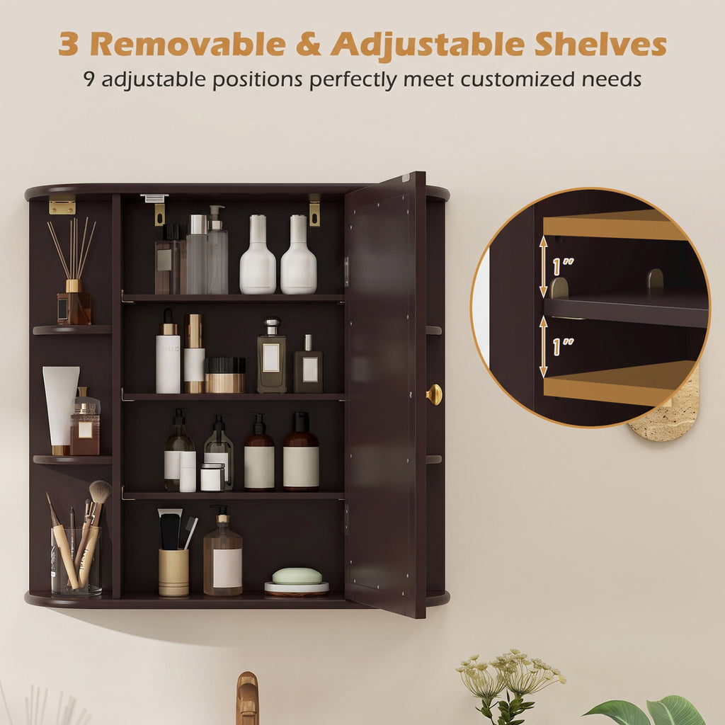 Wall-Mounted Bathroom Mirror Cabinet with Storage - Brown