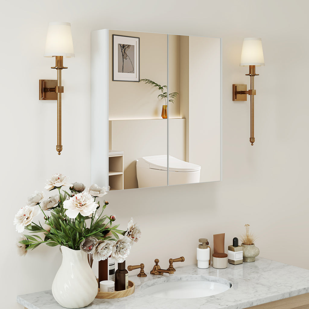 Mirrored Bathroom Wall Cabinet with 2 Doors - White