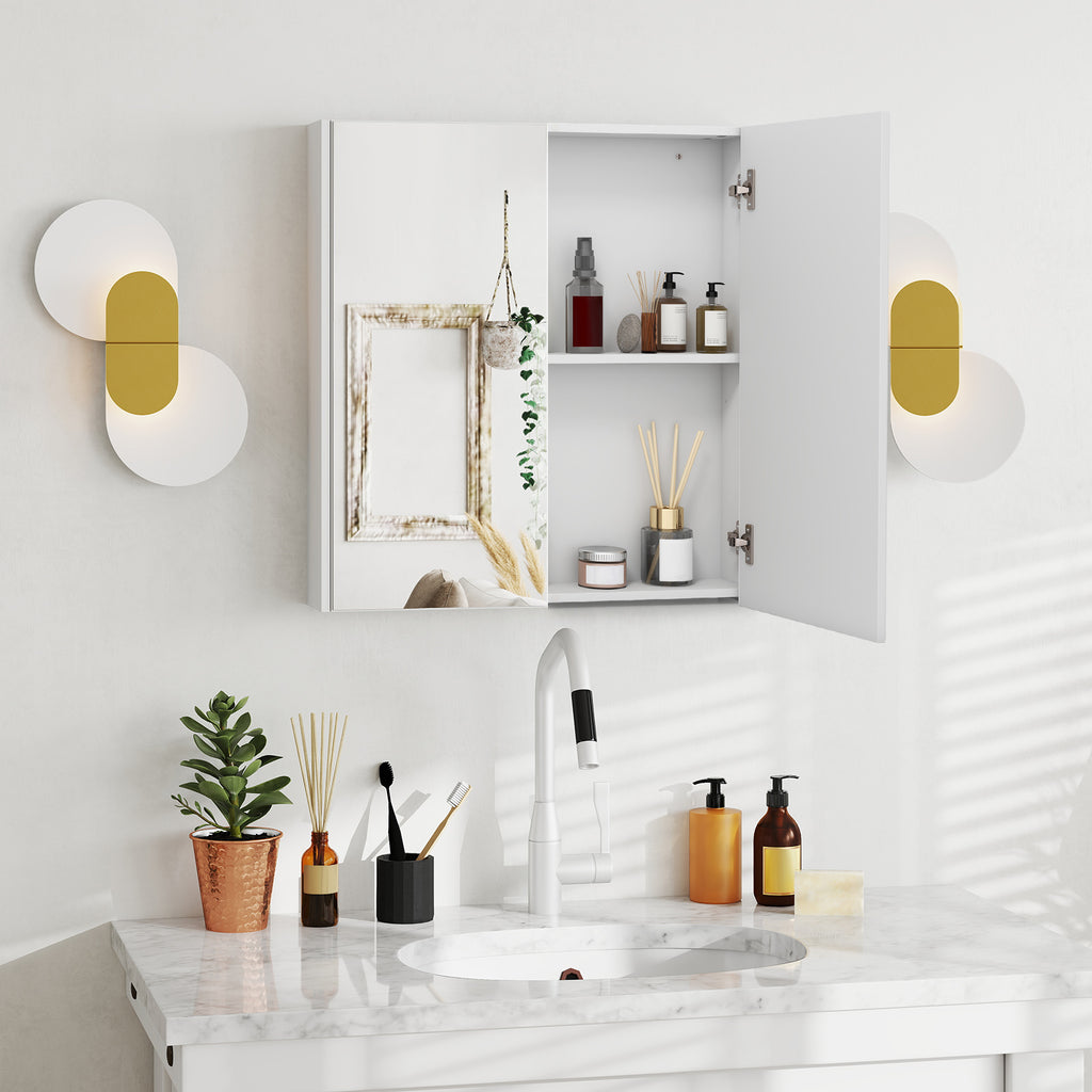 Mirrored Bathroom Wall Cabinet with 2 Doors - White
