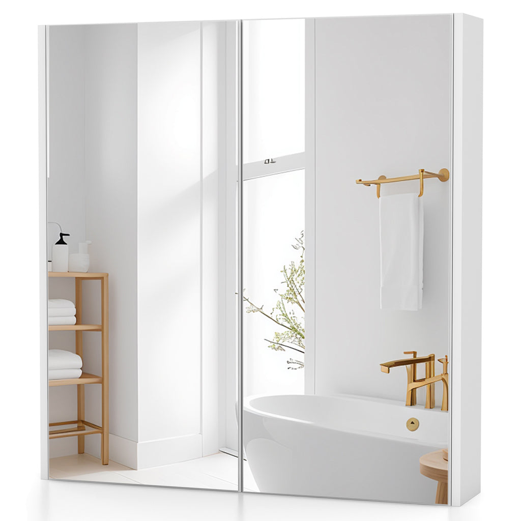Mirrored Bathroom Wall Cabinet with 2 Doors - White
