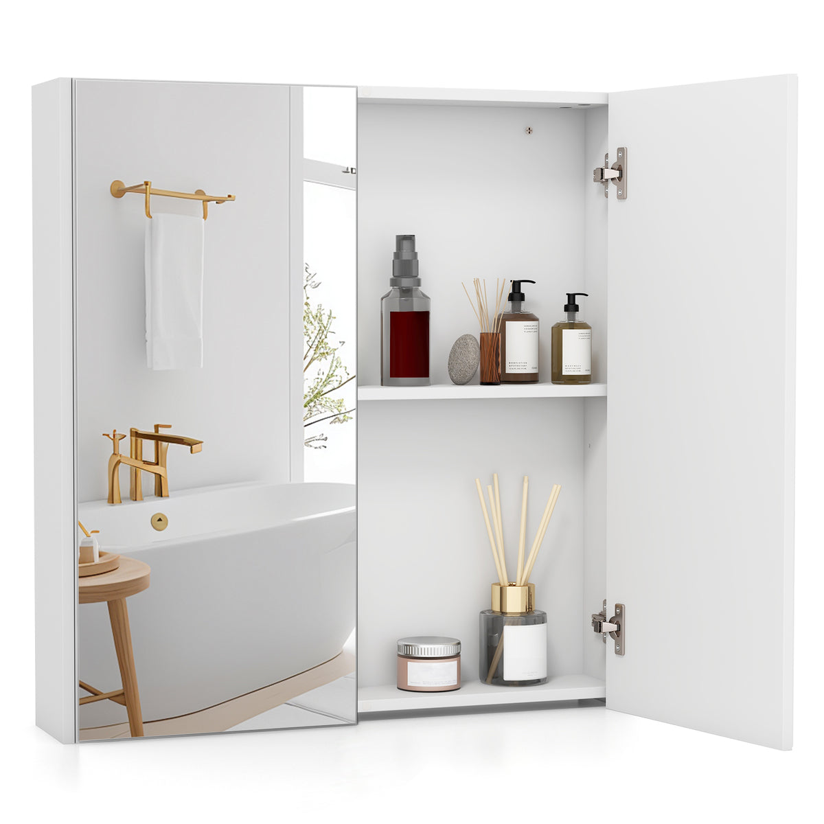 Mirrored Bathroom Wall Cabinet with 2 Doors - White