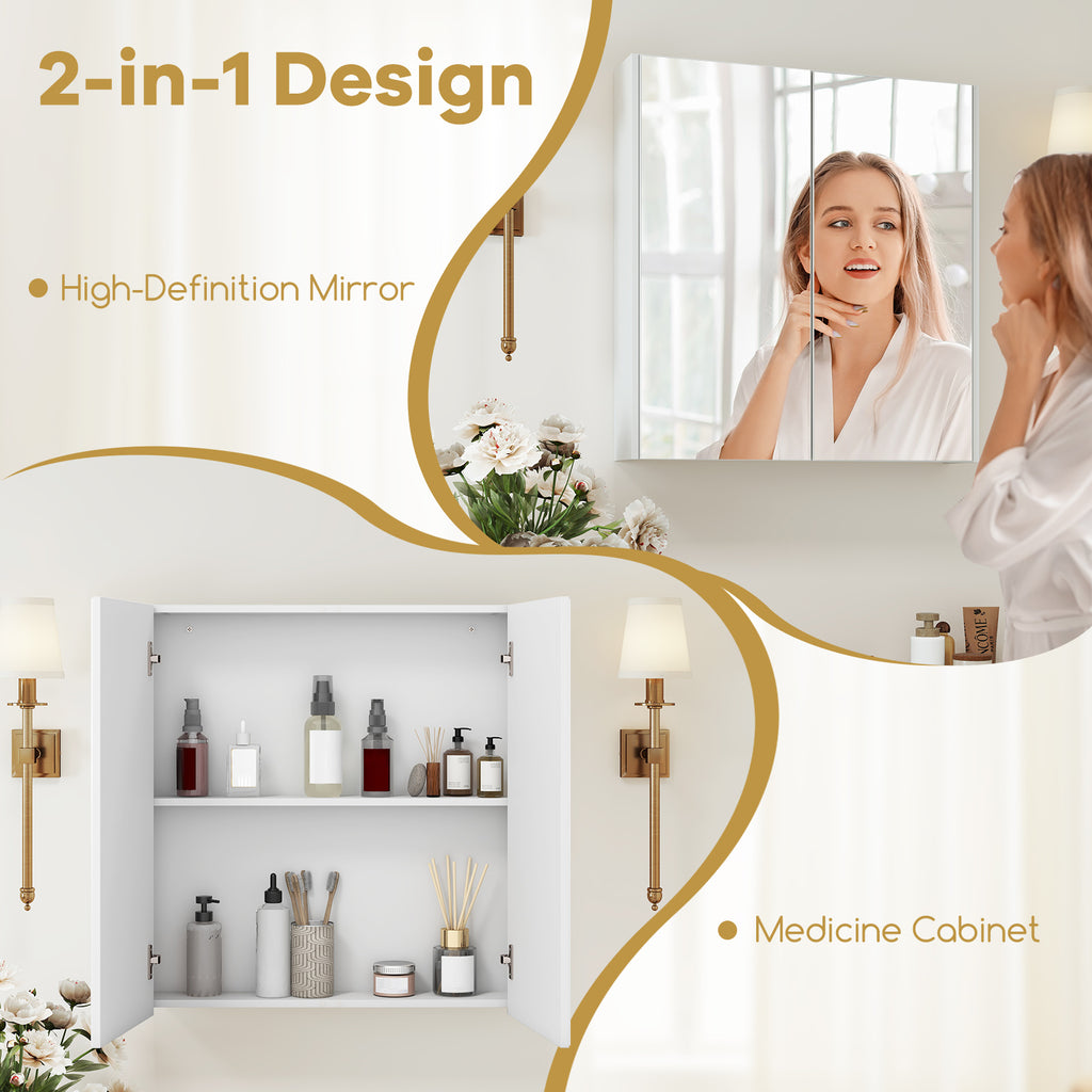 Mirrored Bathroom Wall Cabinet with 2 Doors - White