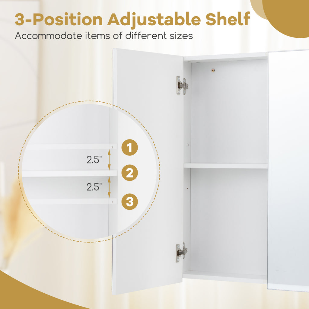 Mirrored Bathroom Wall Cabinet with 2 Doors - White