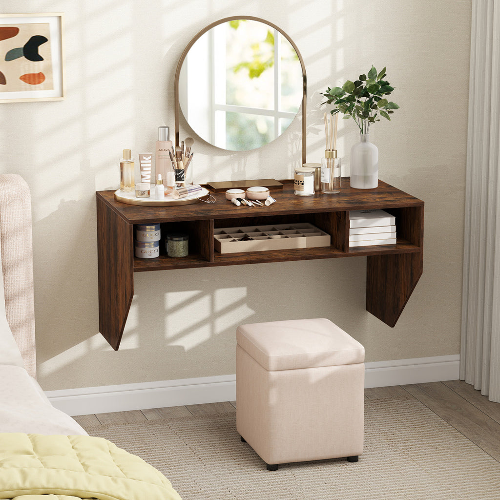 Wall-Mounted Floating Computer Desk with Storage - Black